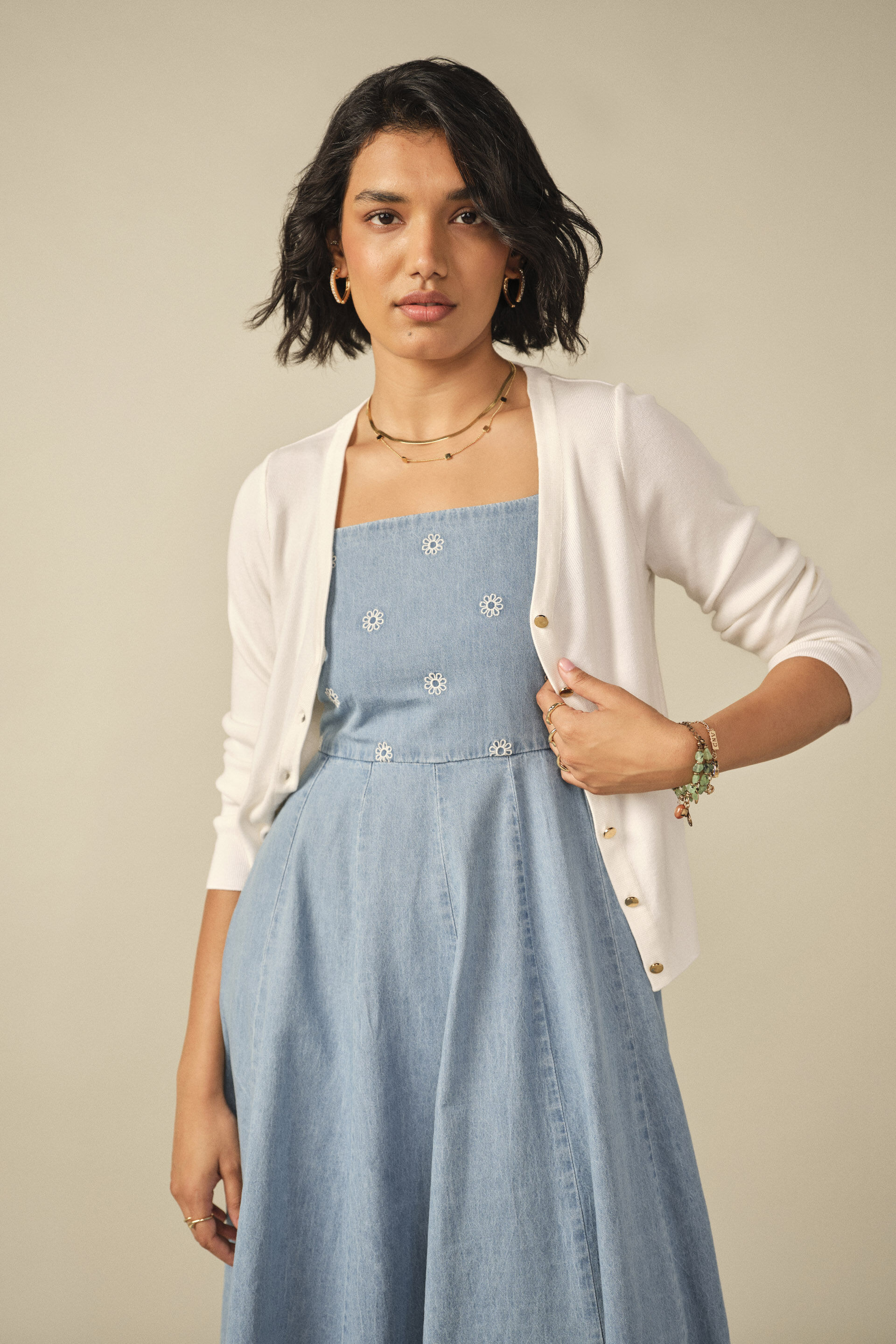 Fit & Flare Embroidered Dress in Light Blue, Light Blue, image 5
